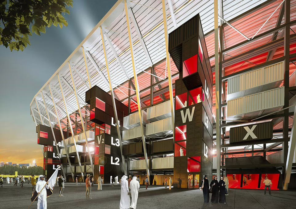 Uno stadio costruito con i container per Qatar 2022