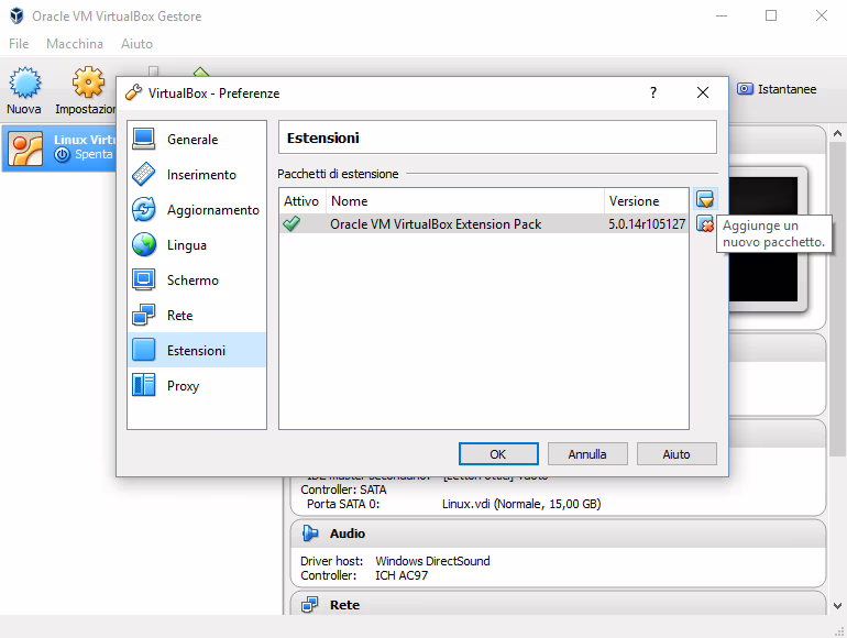 VirtualBox, installazione dell'Extension Pack. Close-up Engineering