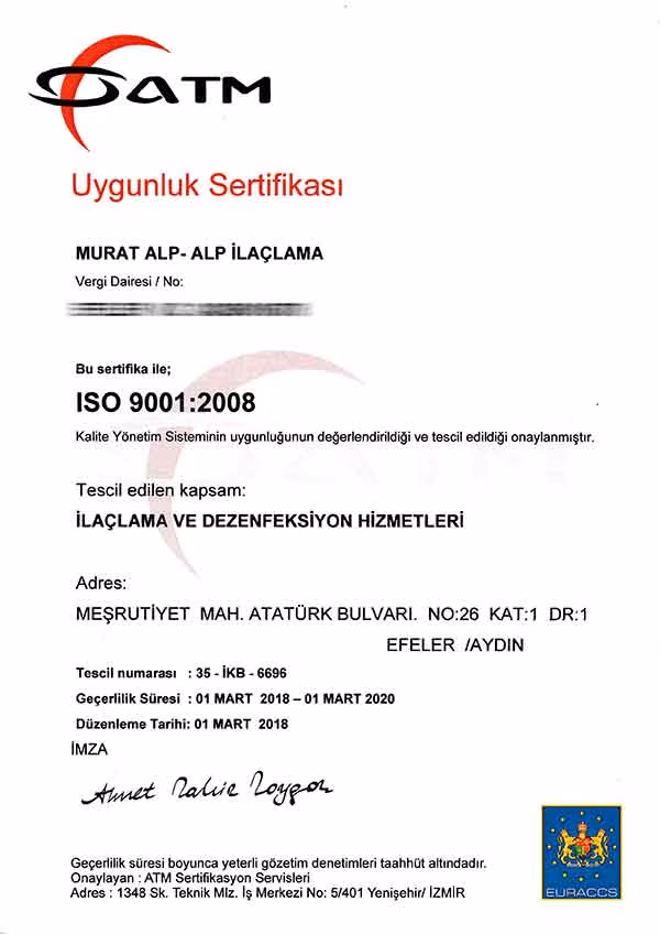 ALP ilaçlama dezenfekte gorseli alp ilaclama lSO 9001 2008