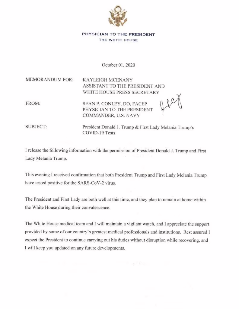 Donald Trump e sua moglie Melania sono risultati positivi al coronavirus. Credits: The White House