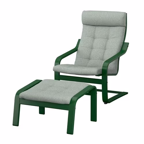 POANG dark green-gunnared light green rocking-chair and footstool - 796.254.67