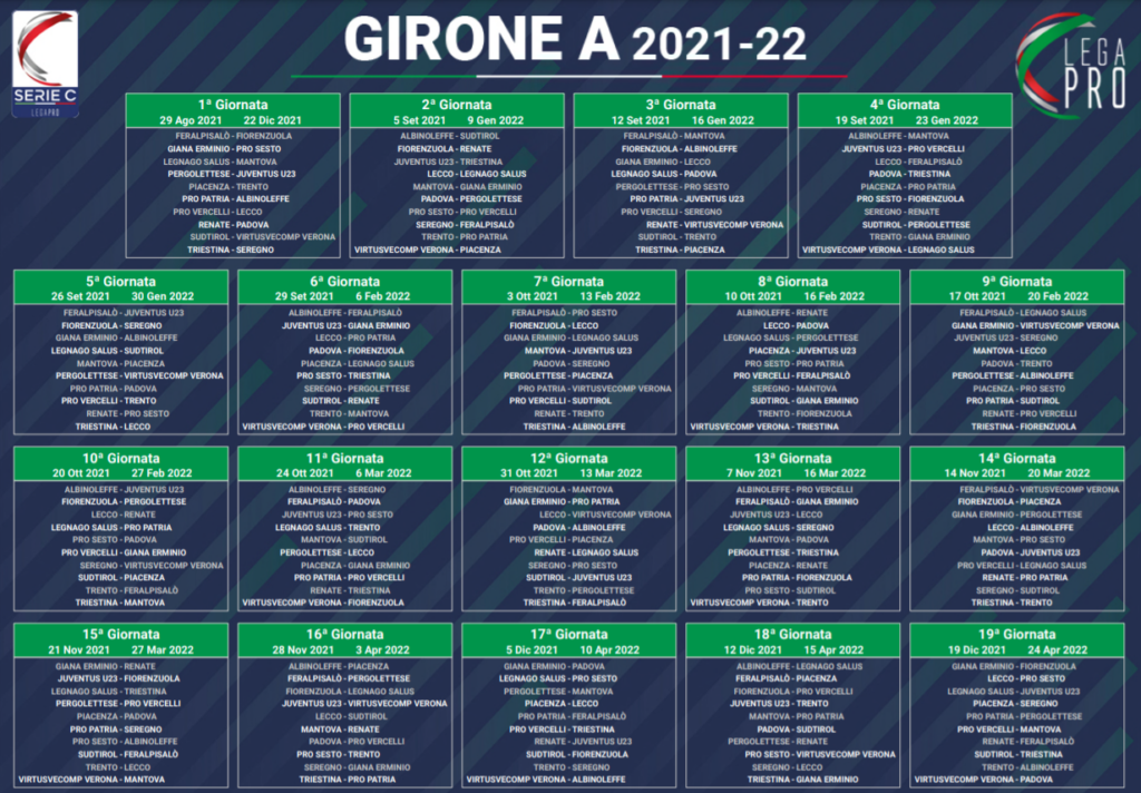 Calendario girone A - Serie C 2021/2022