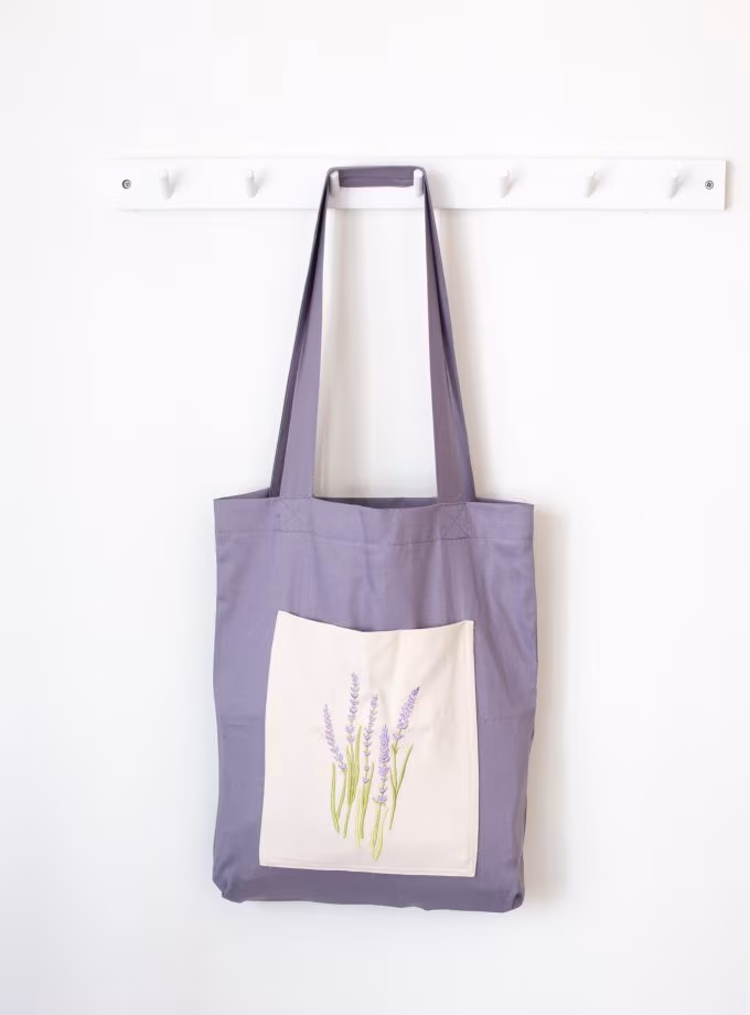 Nakışlı  Tek Kollu Alışveriş Çantaları- LAVANTA