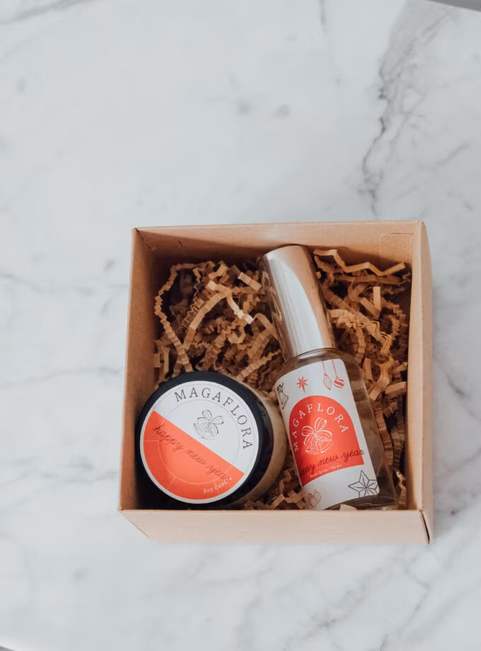 Happy New Year Hediye Kutusu - mum ve sprey kutusu