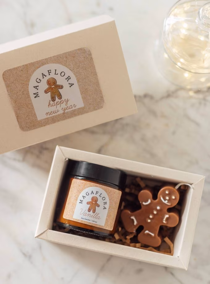 Yeni Yıl Mum  ve Zencefilli Kurabiye Adam Hediye kutusu