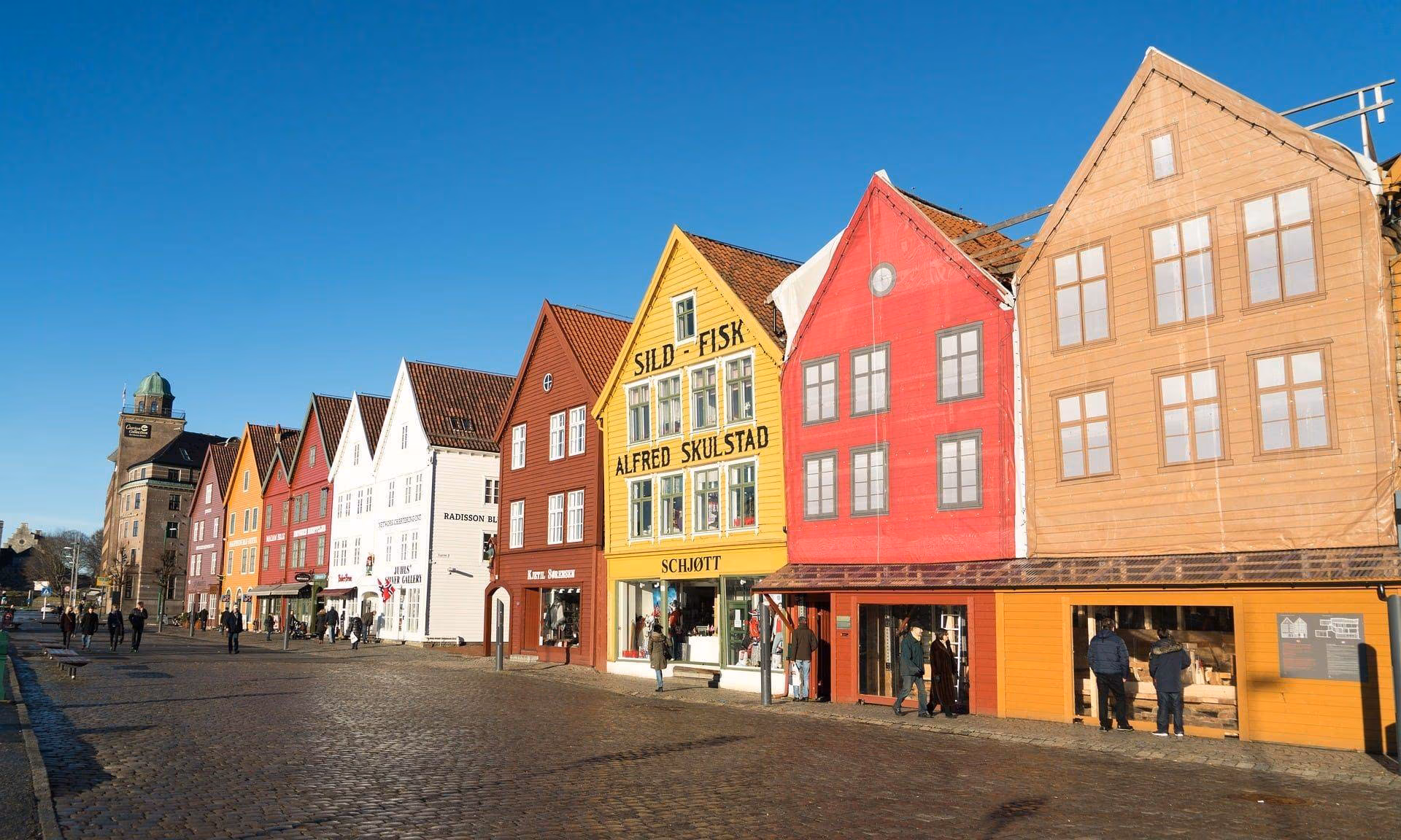 The beautiful colorful merchant houses with pointed gables in Bergen date from the Hanseatic period and are on the UNESCO World Heritage List.