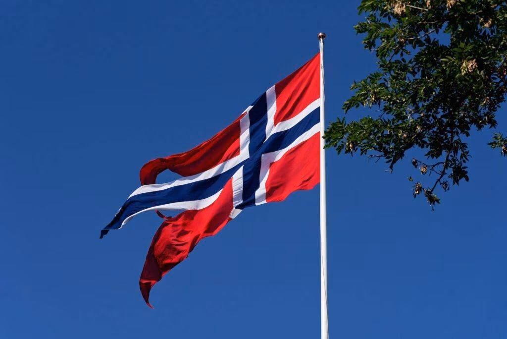 Torn Flag of Norway Billowing in the Wind