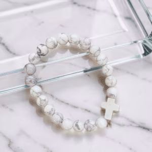 White Stone Bracelet with Cross