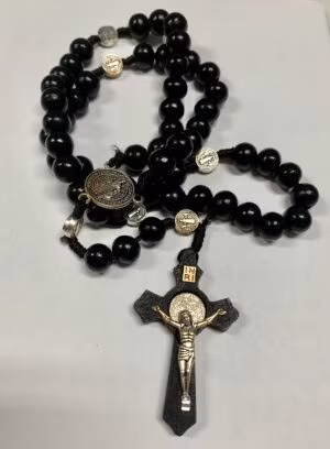 St. Benedict Black Wooden Bead Rosary