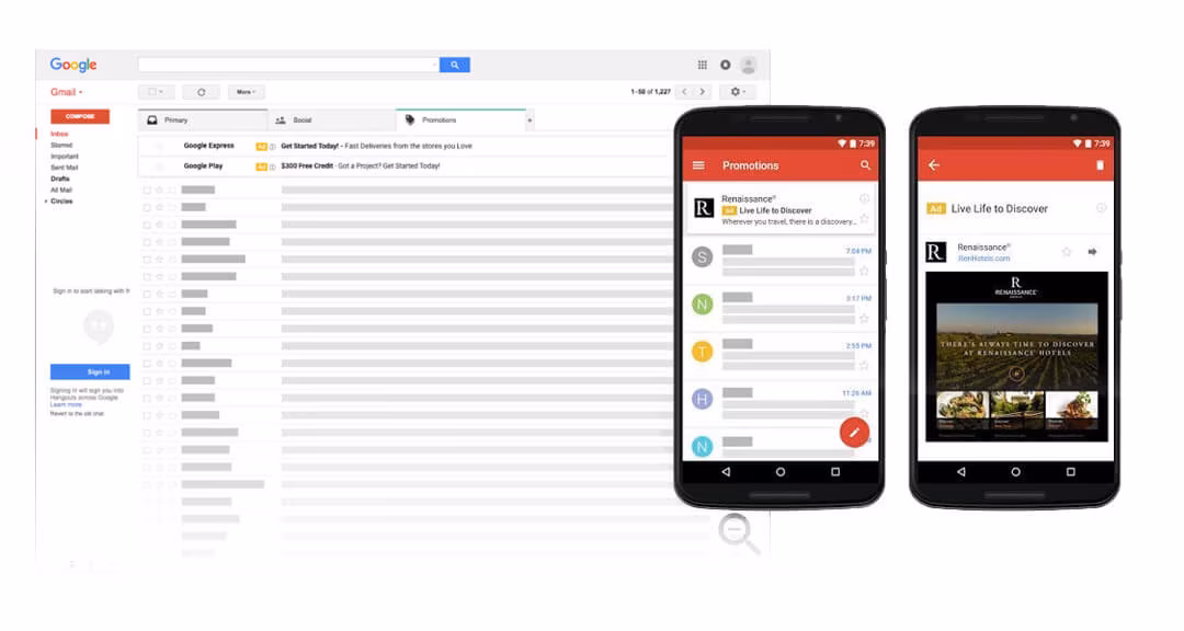gmail oglašavanje swipe primjer