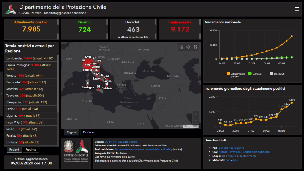 Mappa Coronavirus Protezione Civile
