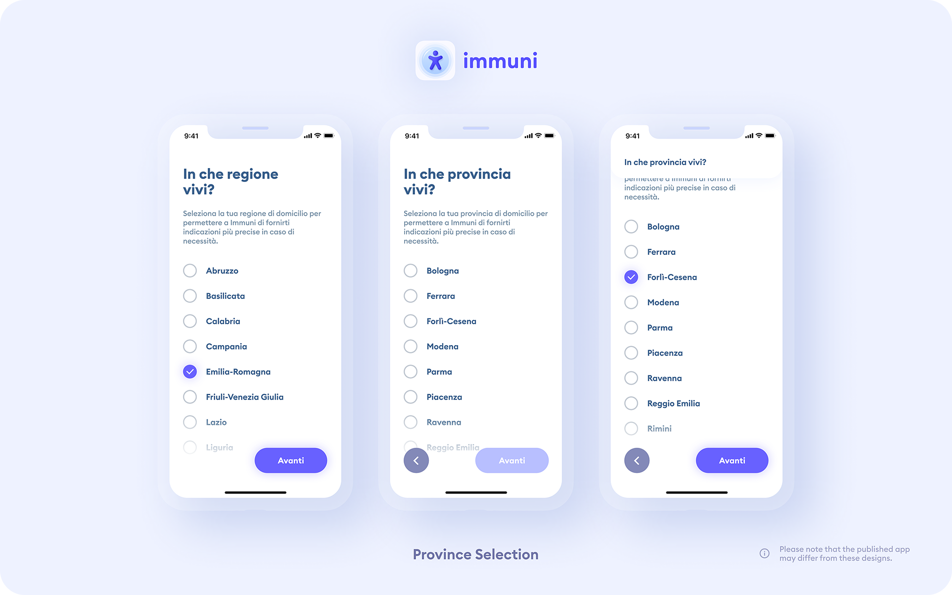Immuni - ProvinceSelection