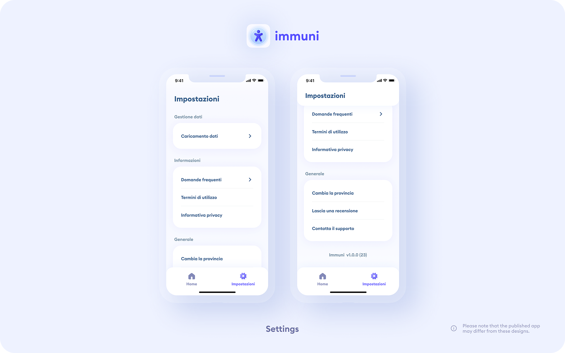 Immuni - Settings
