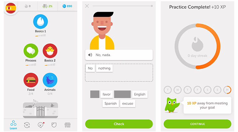 Un esempio di Gamification nell'app "Duolingo". Credits: www.designsurvivor.com
