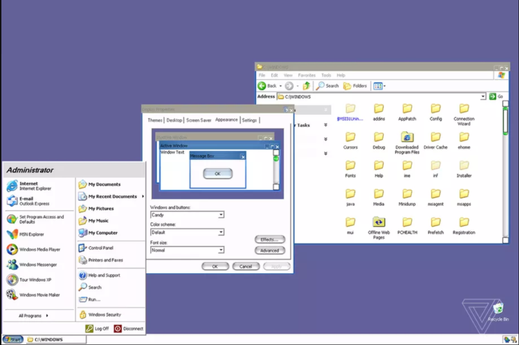 Il tema Microsoft per Windows XP ispirato ad Aqua di Max OS X. Credits: theverge.com