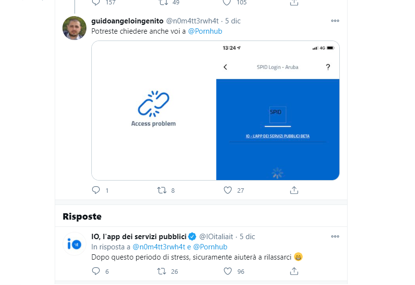 La risposta di IO alla proposta di aiuto da Pornhub.