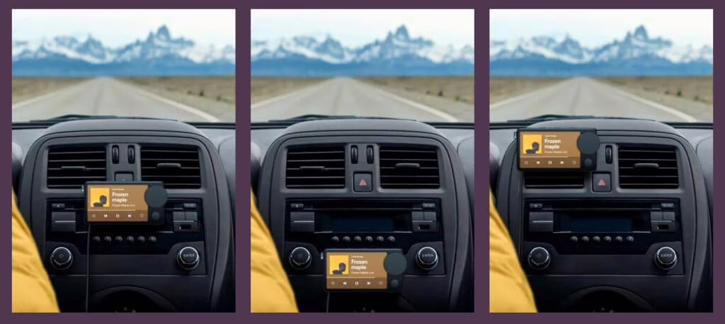 Car Thing di Spotify può essere attaccato in diversi punti comodi dell'auto. Fonte: CarthingSpotify
