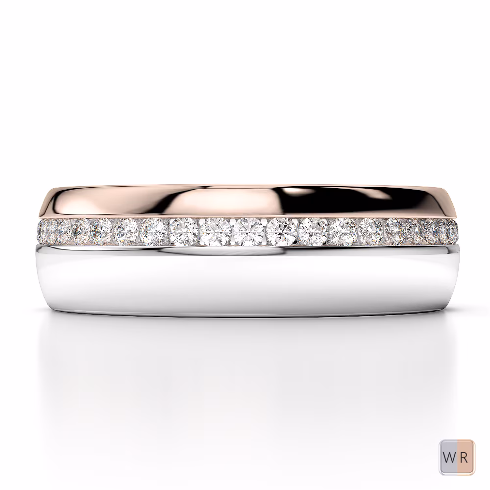 White & Rose Gold Mens Fusion Diamond Wedding Ring AGDR-1288