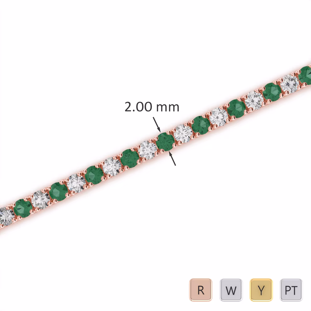 Gold / Platinum Round Cut Emerald and Diamond Bracelet AGBRL-1003