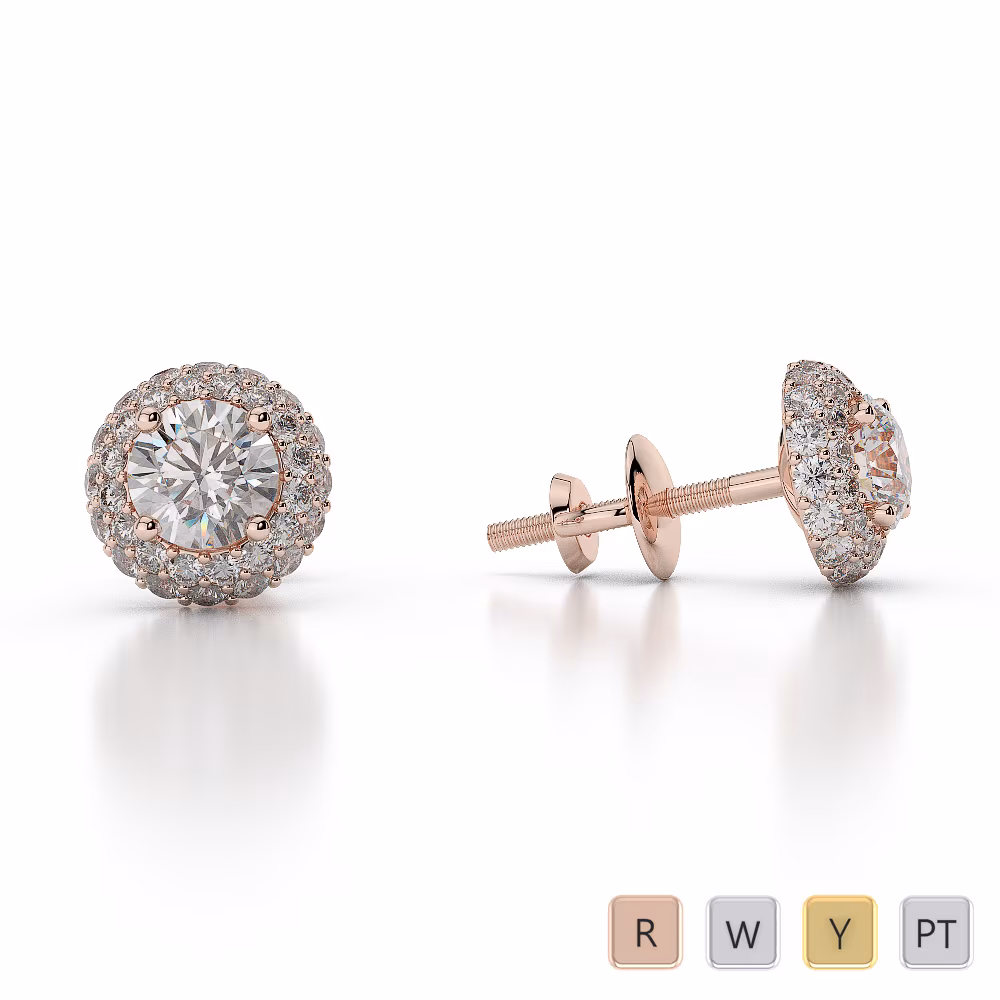 Gold / Platinum Diamond Halo Earrings AGER-1012