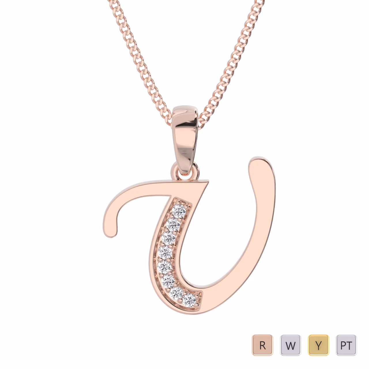 Gold / Platinum Diamond Initial Necklace PZ2318