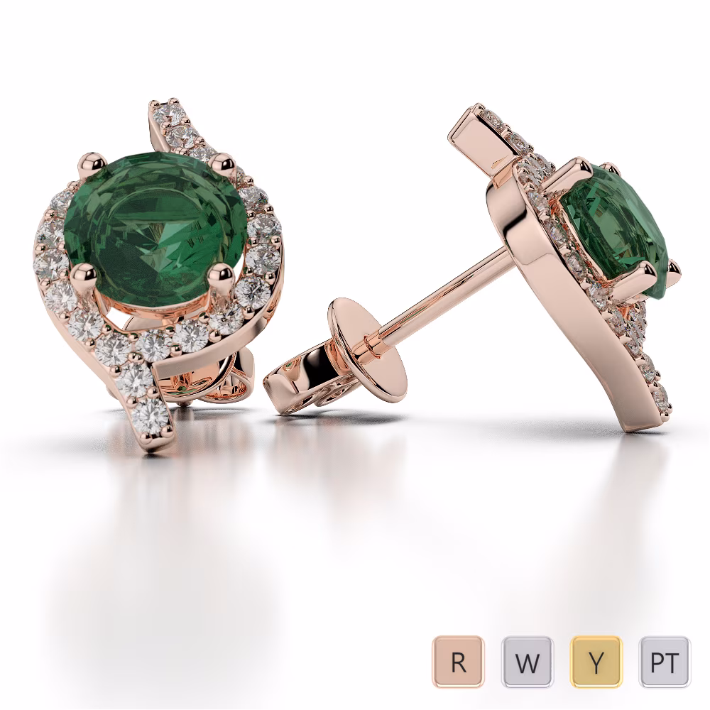 Prong Set Emerald Earrings With Diamond in Gold / Platinum AGER-1076