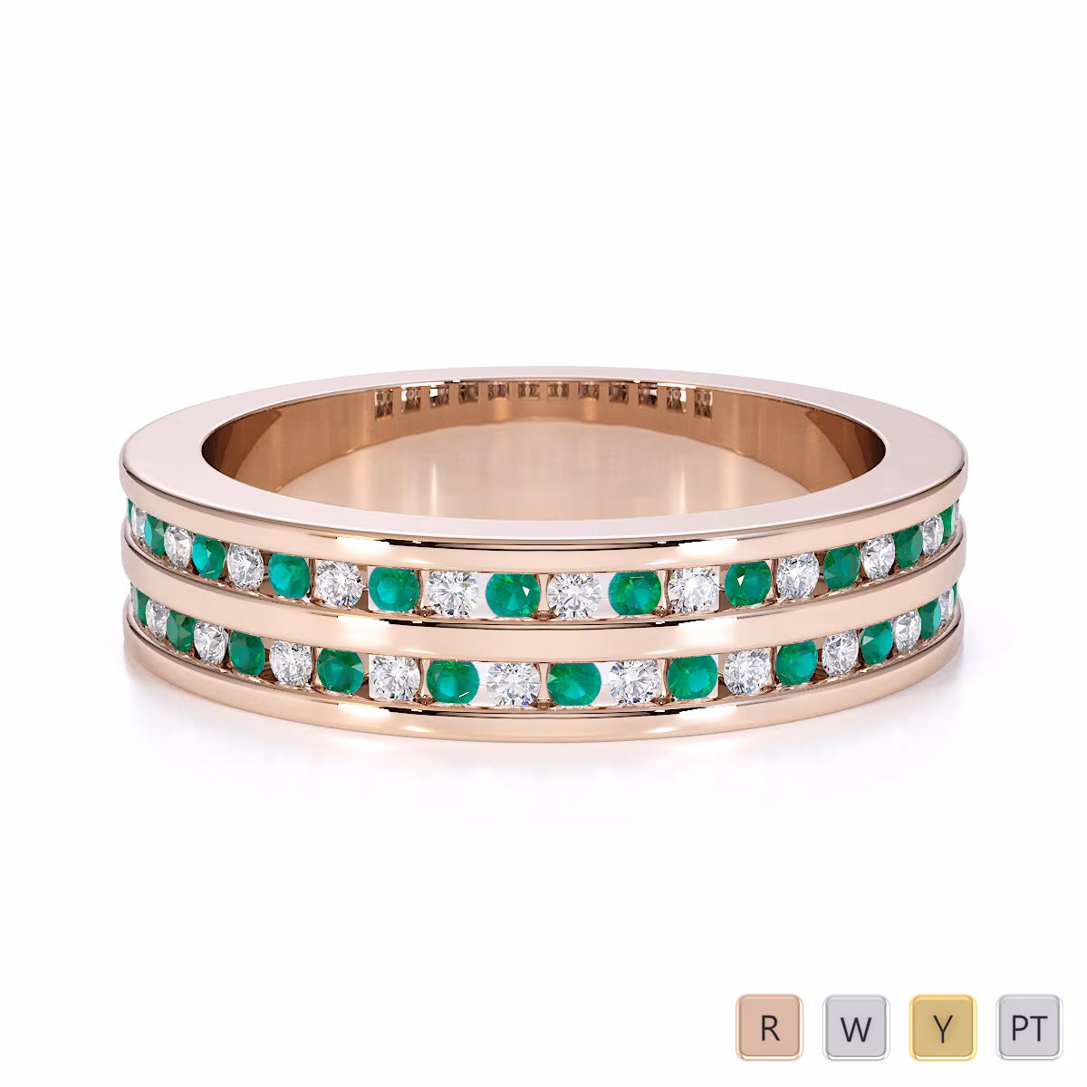 Gold / Platinum Emerald and Diamond Half Eternity Ring RZ1503