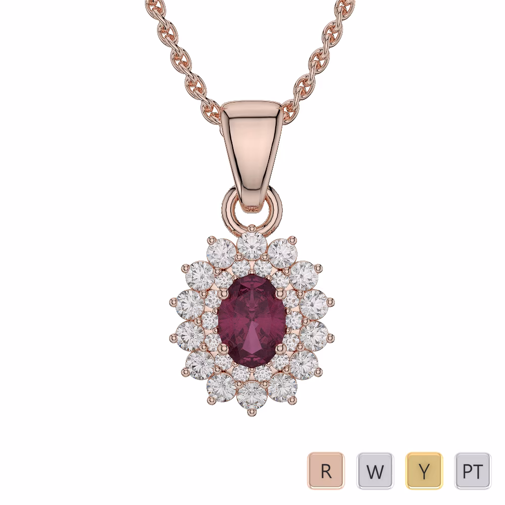 Oval Shape Ruby and Diamond Necklaces in Gold / Platinum AGDNC-1073