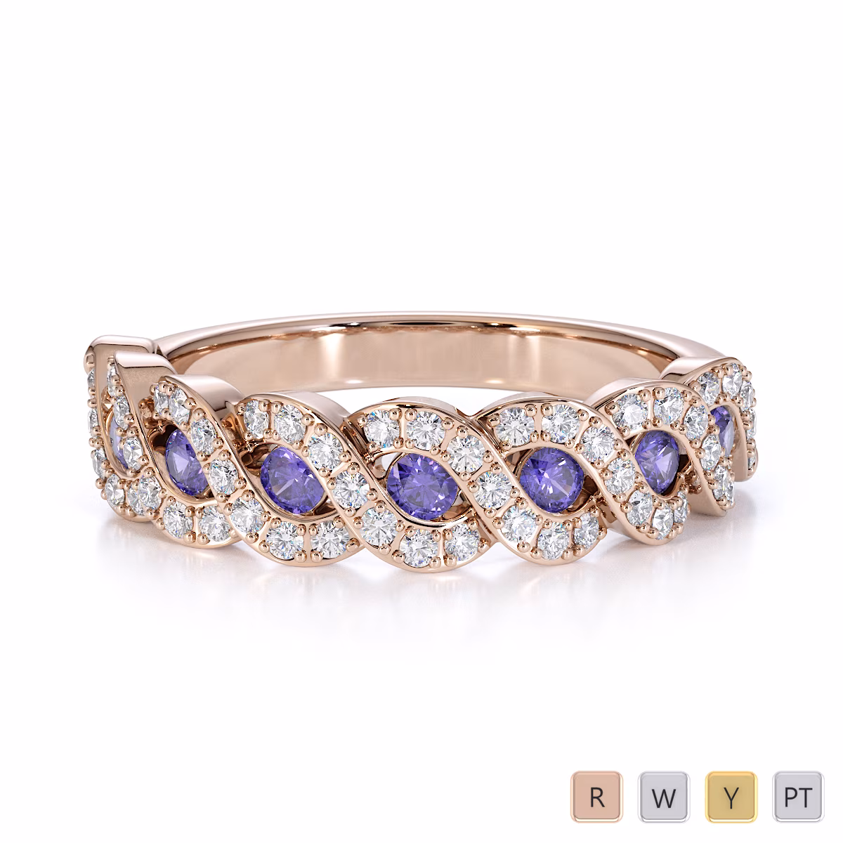 Gold / Platinum Tanzanite and Diamond Half Eternity Ring RZ1533