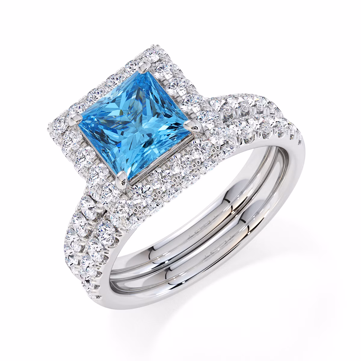 Gold / Platinum Blue Topaz and Diamond Engagement Ring RZ3411