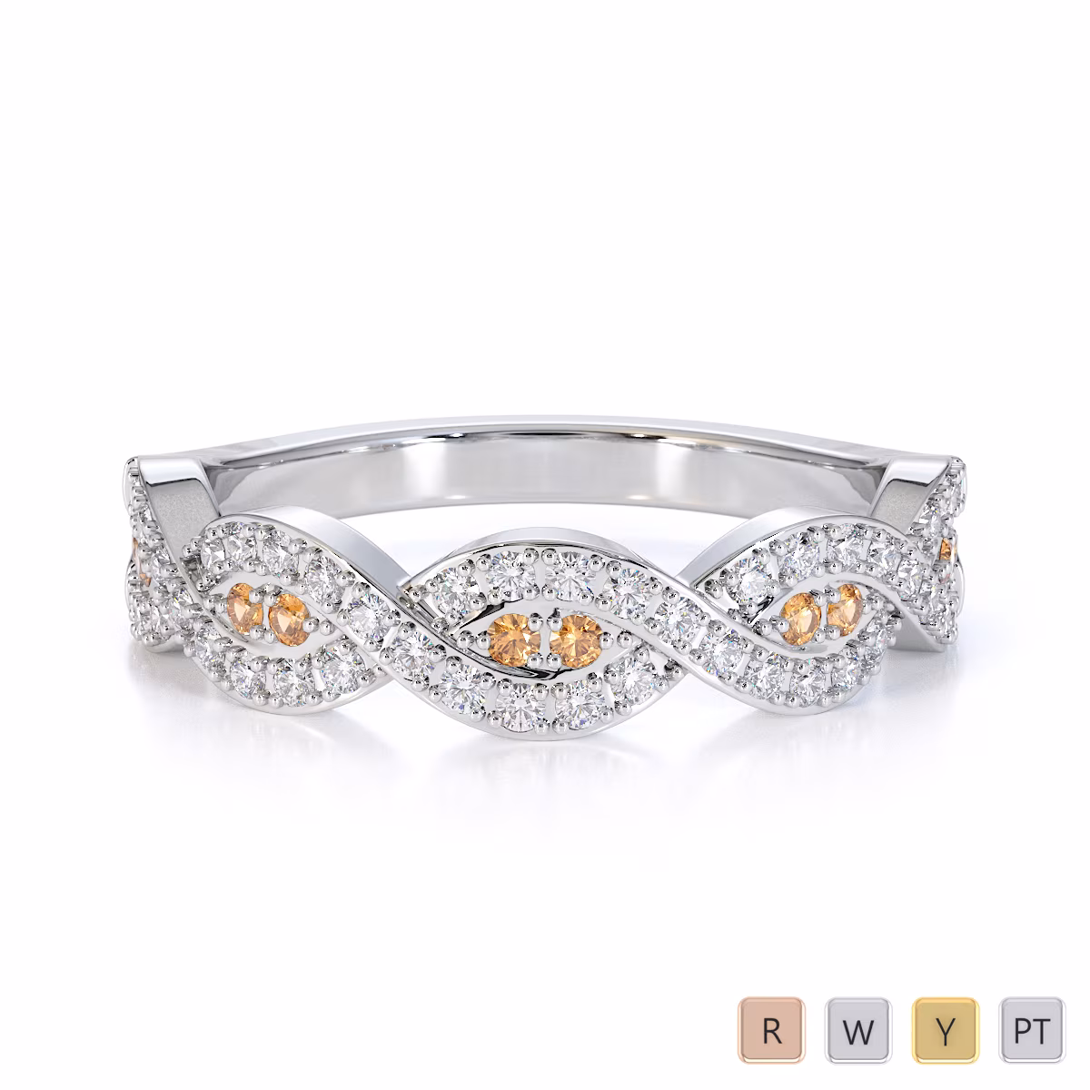 Gold / Platinum Citrine and Diamond Half Eternity Ring RZ1499