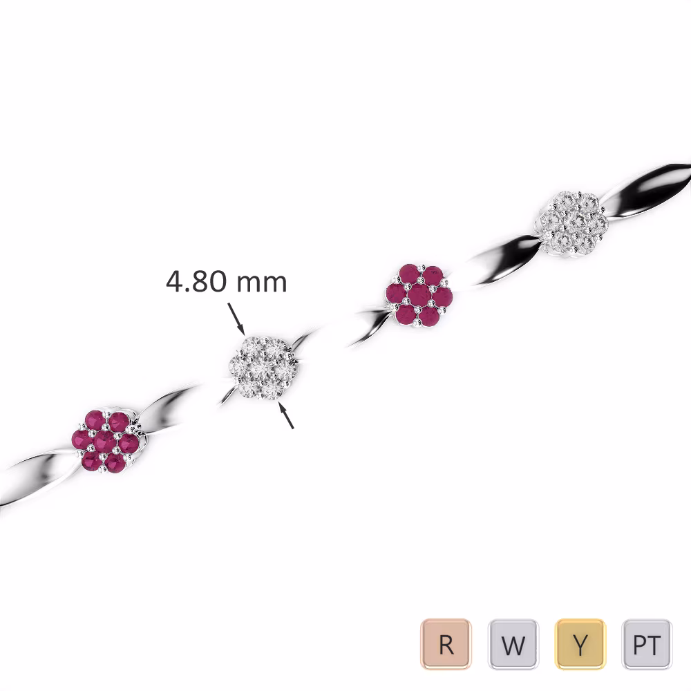 Gold / Platinum Round Cut Ruby and Diamond Bracelet AGBRL-1029