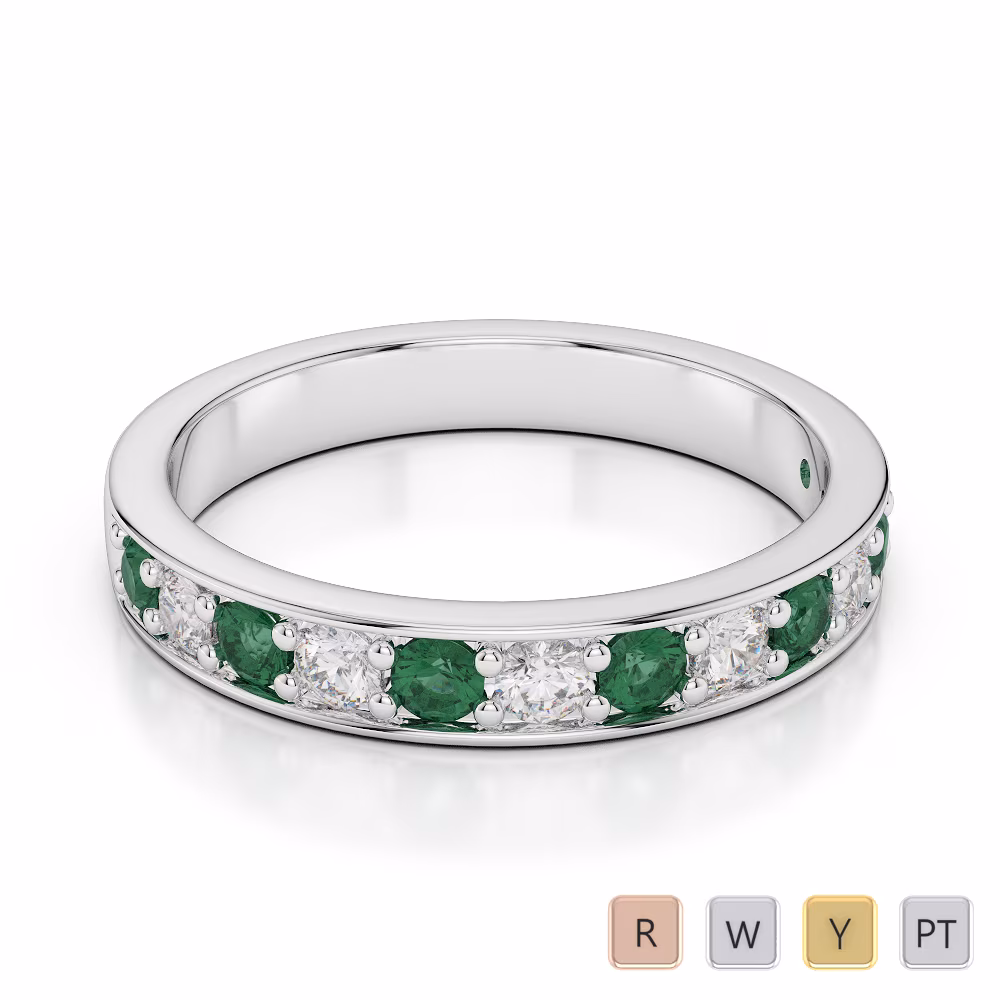 3 MM Gold / Platinum Round Cut Emerald and Diamond Half Eternity Ring AGDR-1084