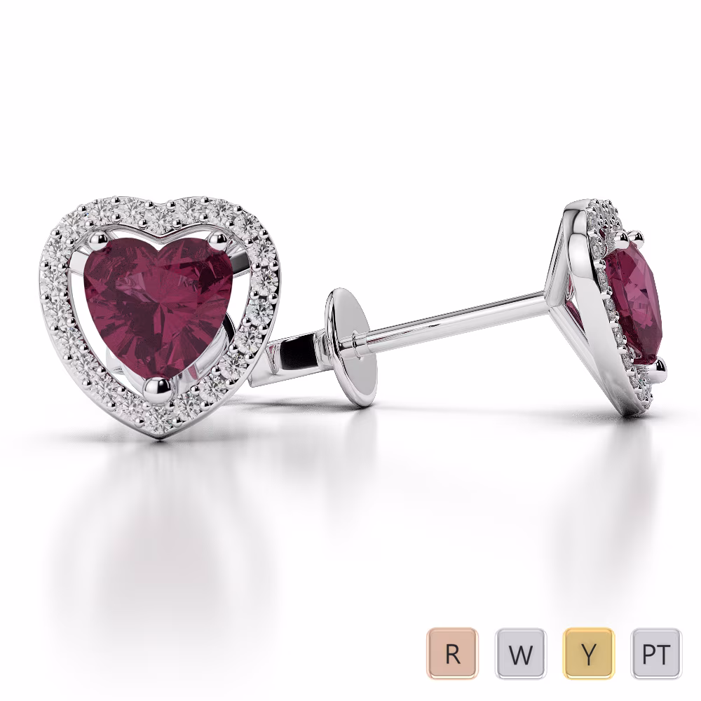 Heart Shape Earrings With Ruby & Diamond in Gold / Platinum AGER-1066