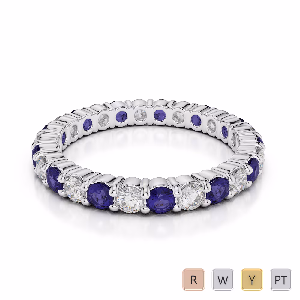 2.5 MM Gold / Platinum Round Cut Tanzanite and Diamond Full Eternity Ring AGDR-1111