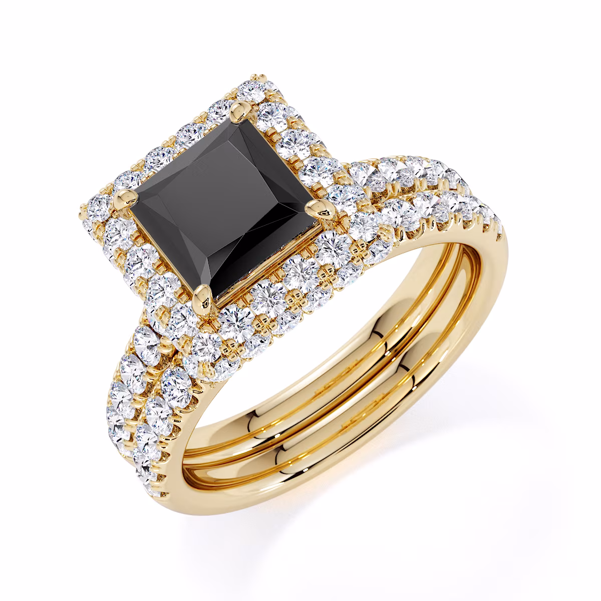 Gold / Platinum Black Diamond and Diamond Engagement Ring RZ3411