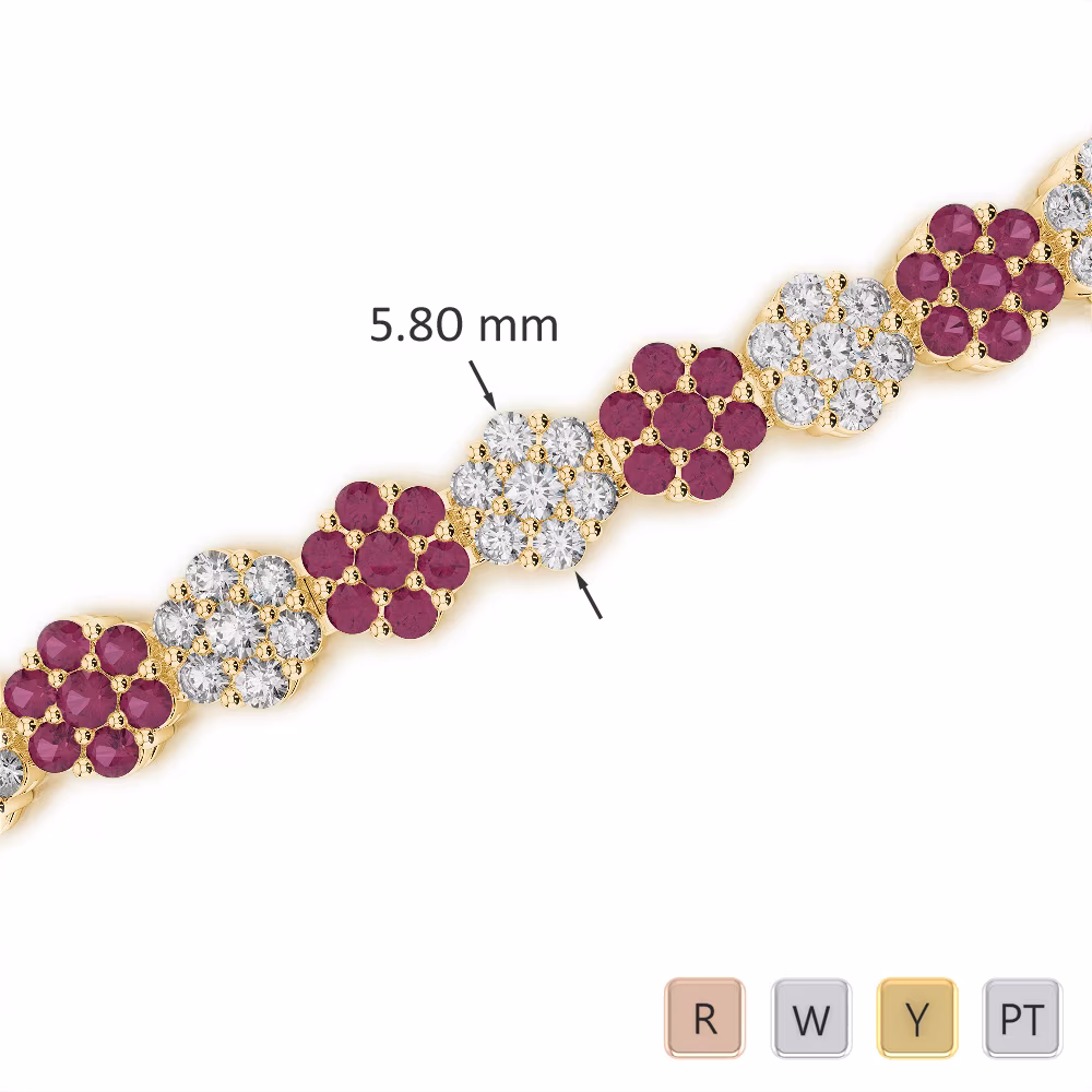Gold / Platinum Round Cut Ruby and Diamond Bracelet AGBRL-1028