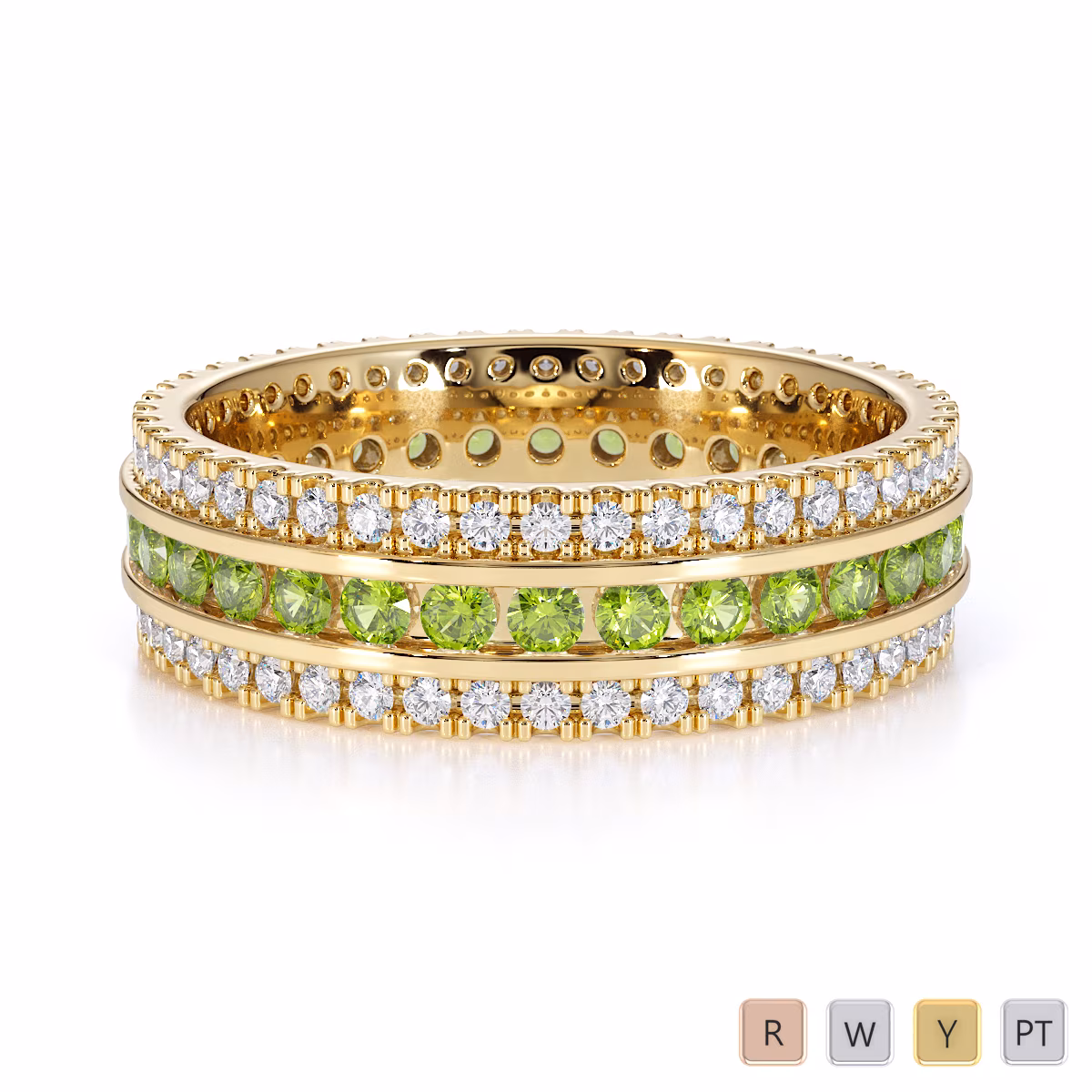 Gold / Platinum Peridot and Diamond Full Eternity Ring RZ1526