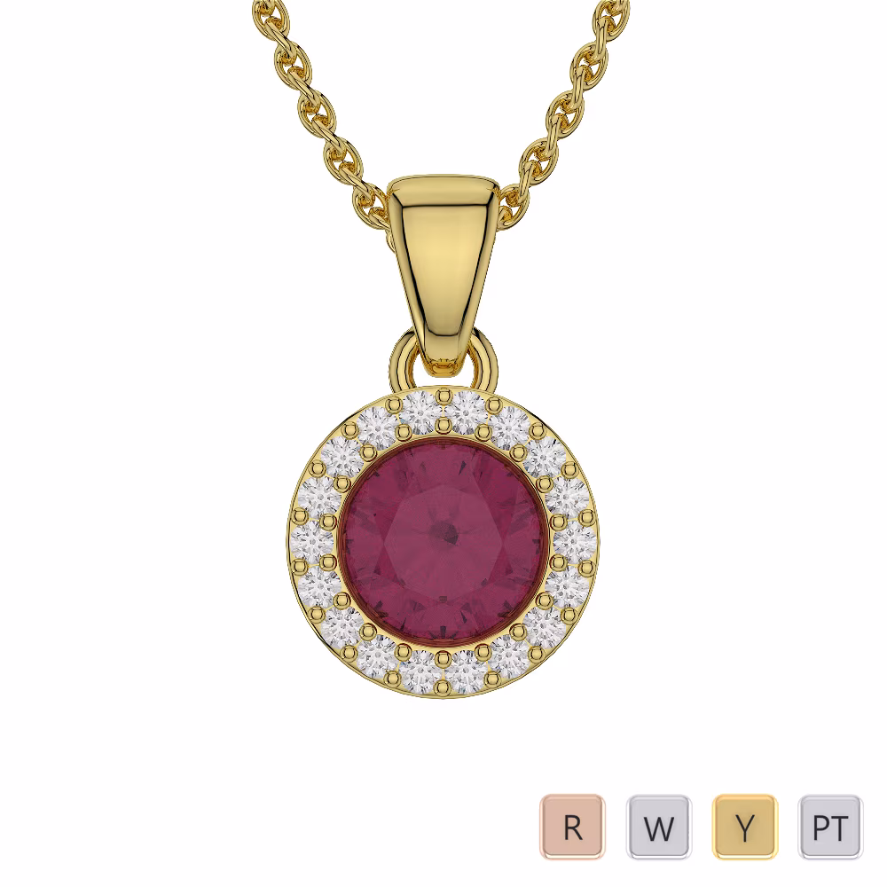 Round Shape Ruby and Diamond Necklaces in Gold / Platinum AGDNC-1075