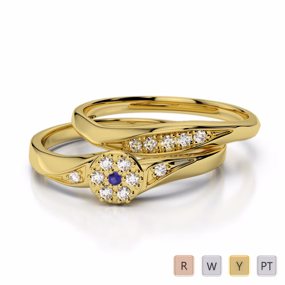 Gold / Platinum Round cut Tanzanite and Diamond Bridal Set Ring AGDR-1057
