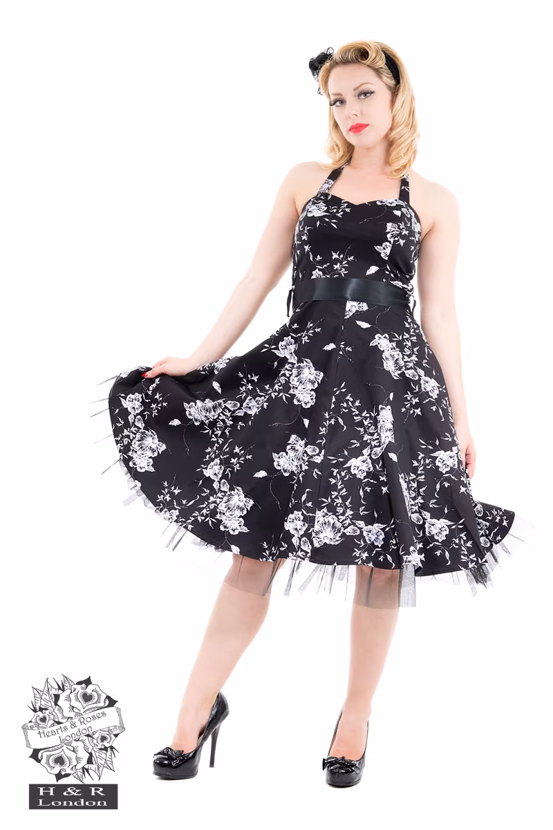 Black White Vintage Floral Prom Dress ONLY 12.16