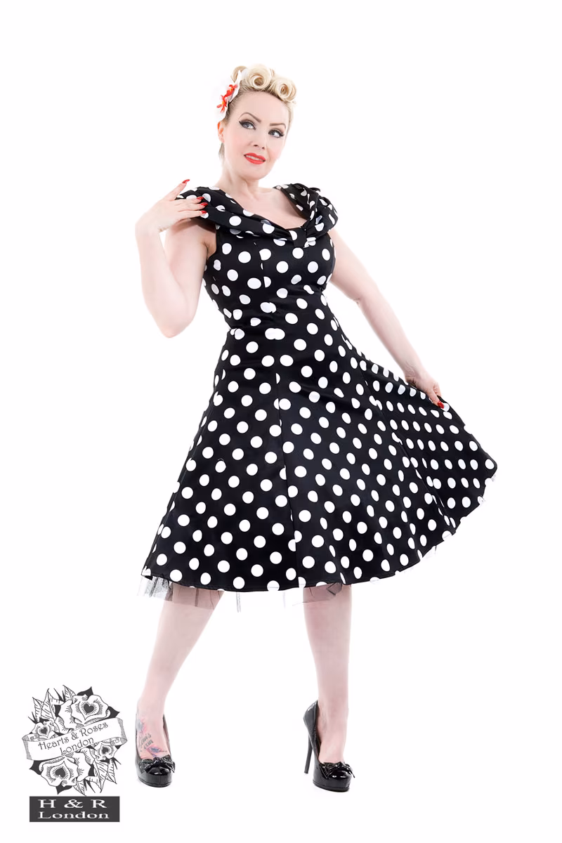 Black White Large Polka Dot Off Shoulder Dress