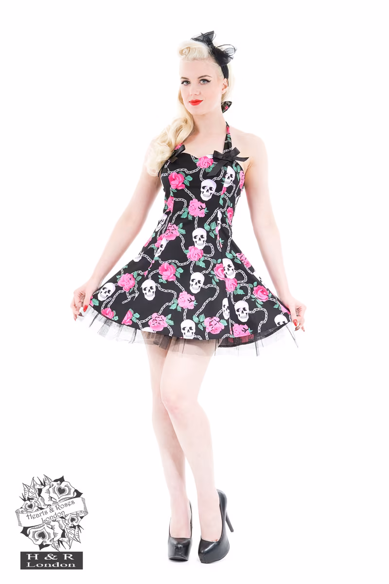 White Skull Pink Rose Dress
