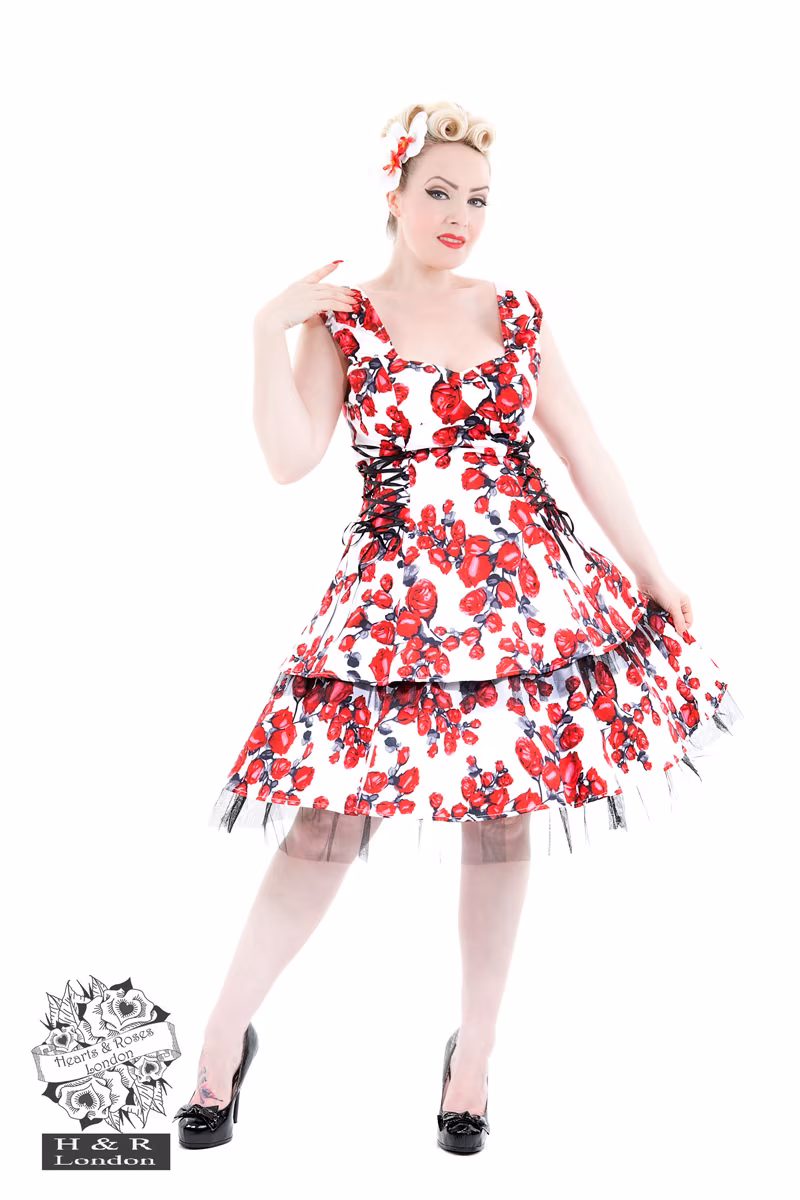 White Sorrento Red Rose Tea Dress