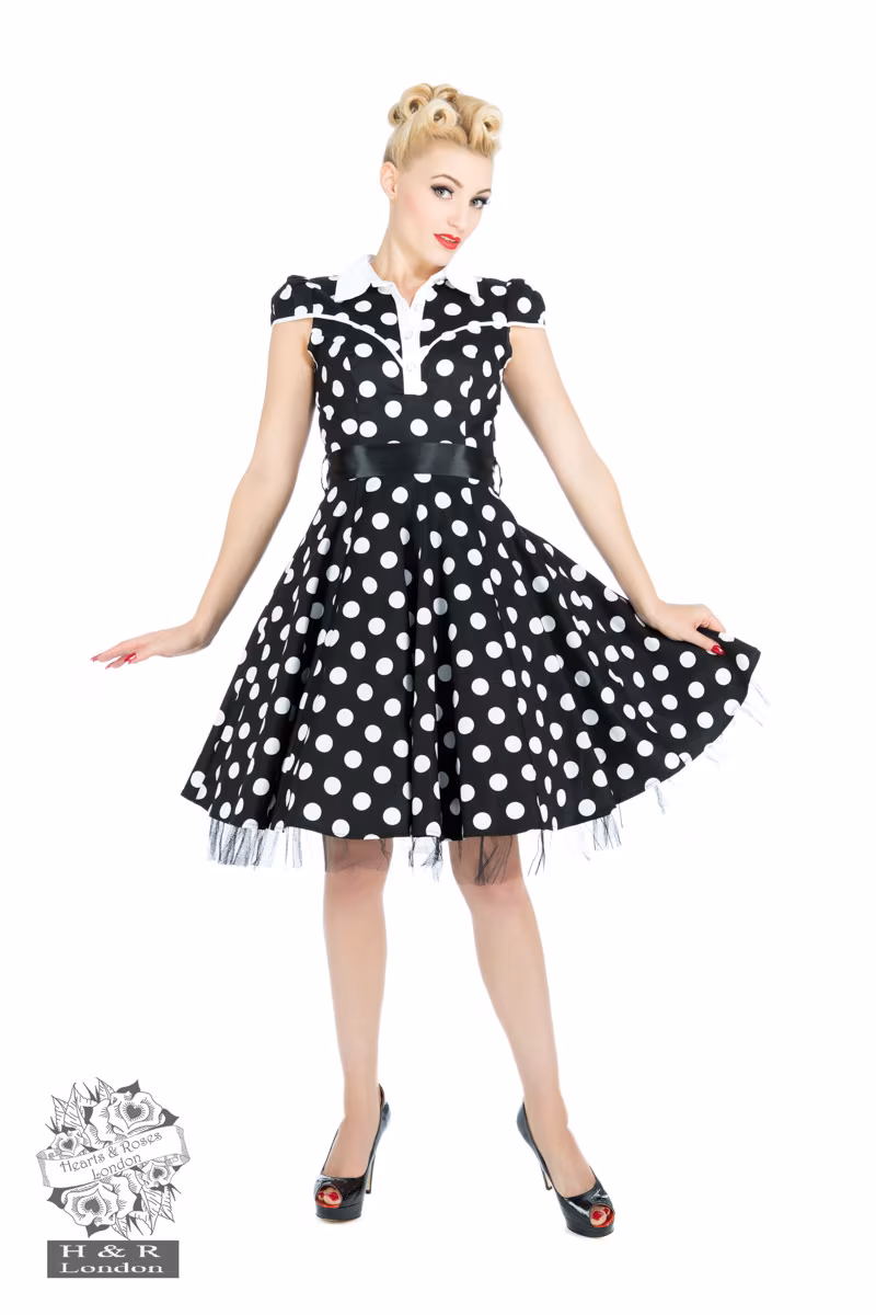 Black White Big Polka Dot Long Dress