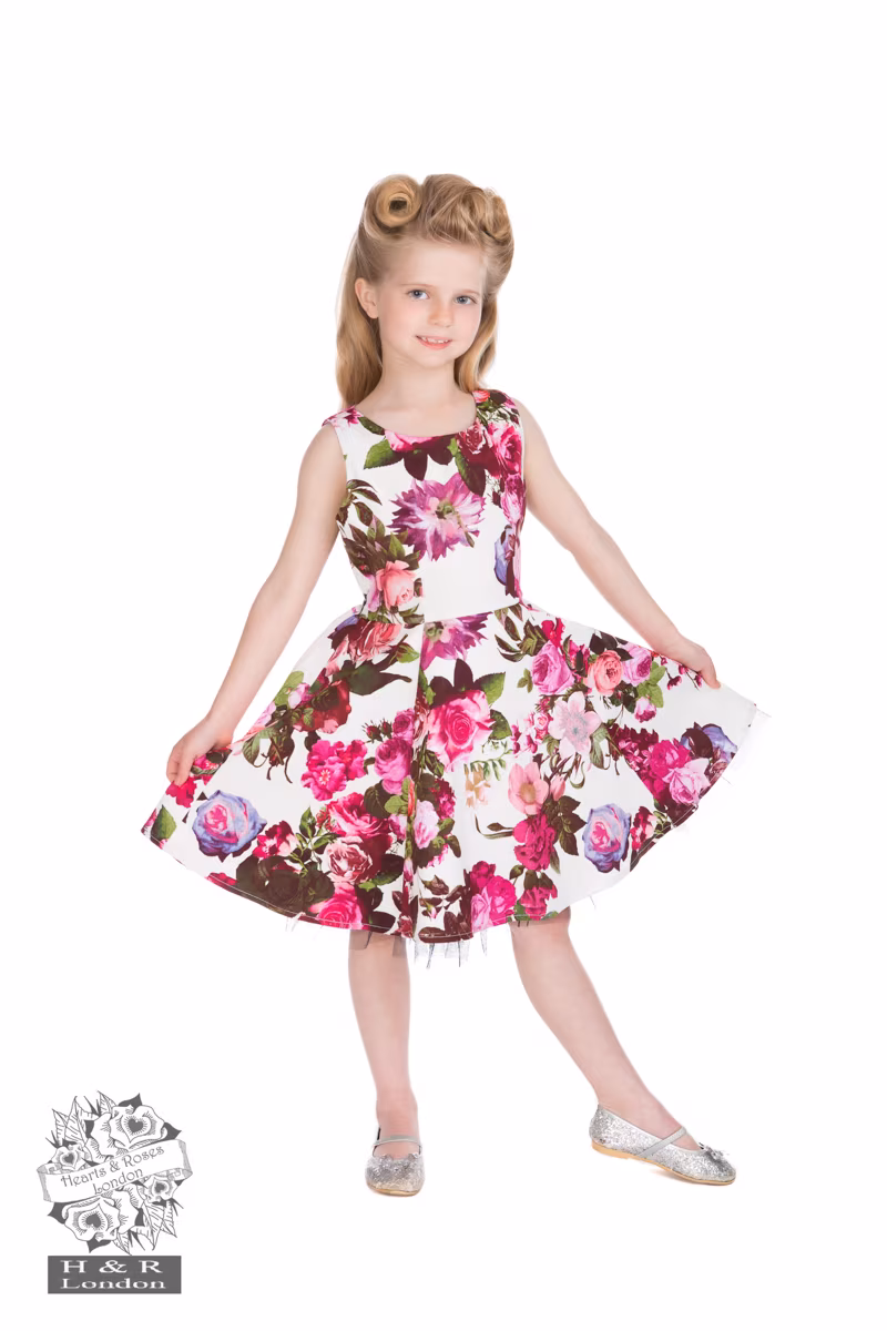 Audrey 50s Cream Floral Swing Dress in Kids