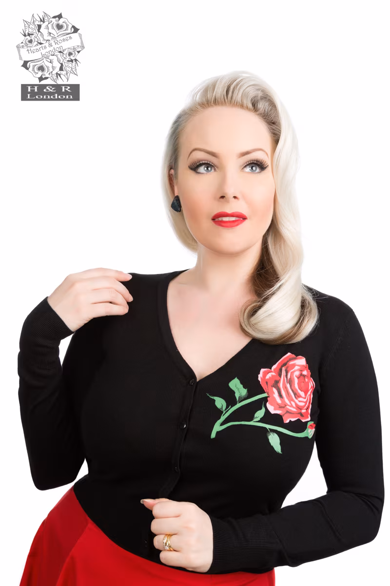 Rose Print Cardigan In Black