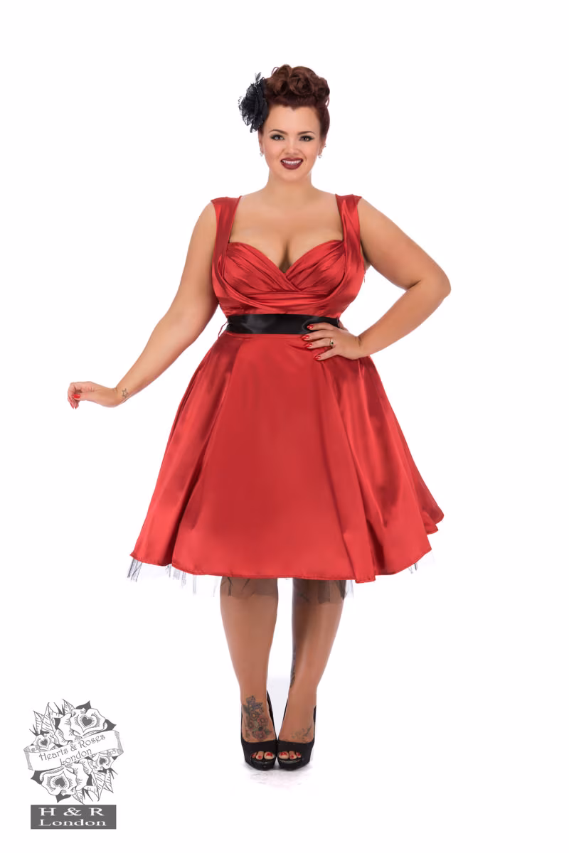 Red Satin 50s Prom Swing Dress