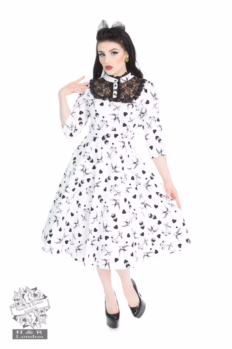 Swallow Bird Tattoo Print Swing Dress