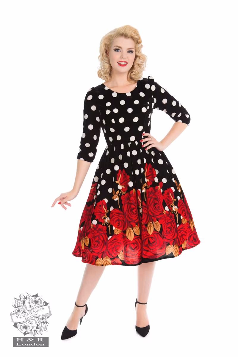 Red Roses Velvet Dress